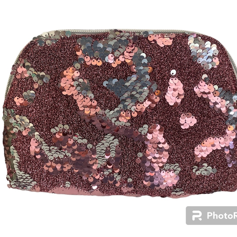 Pink & silver sparkle cosmetic bag